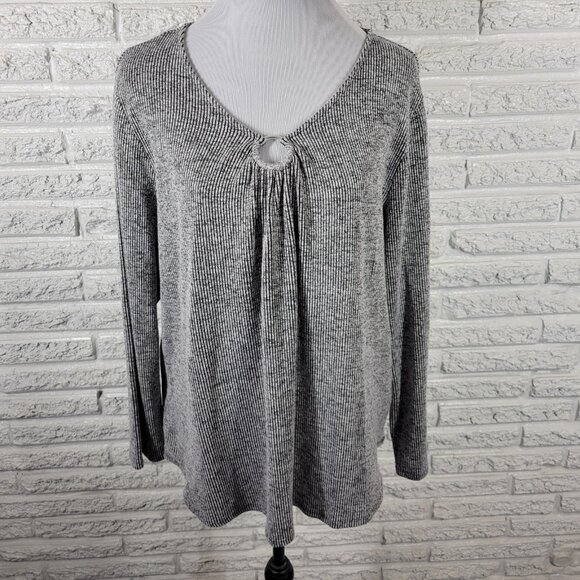 Ruby Rd Womens Sweater XL Long Sleeve Gray Ribbed Keyhole Casual GRA46E - Picture 1 of 8